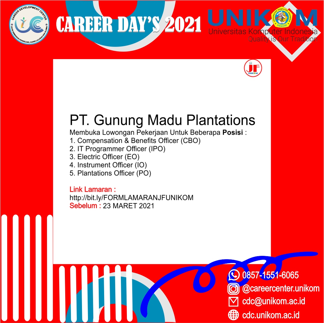 Jobfair April 2021 Info Loker Pt Gunung Madu Plantations Career Development Center Unikom