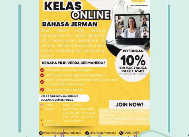 INFORMASI kelas online Bahasa Jerman bersama Verba GermanEdu