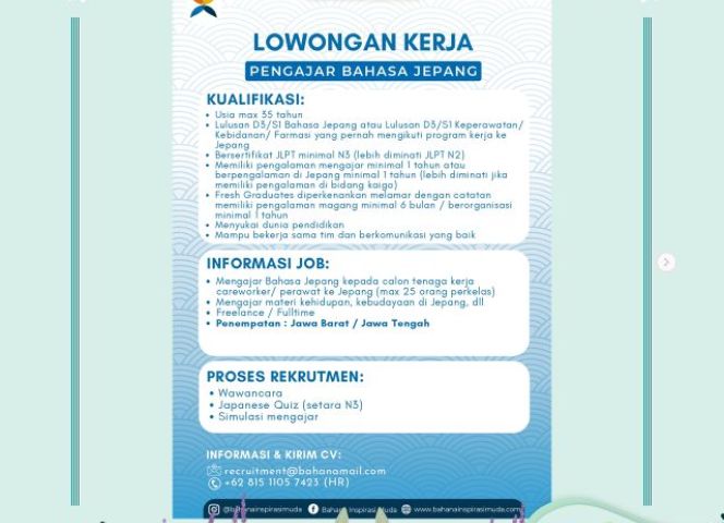 INFORMASI LOKER DARI LPK Bahana Inspirasi Muda