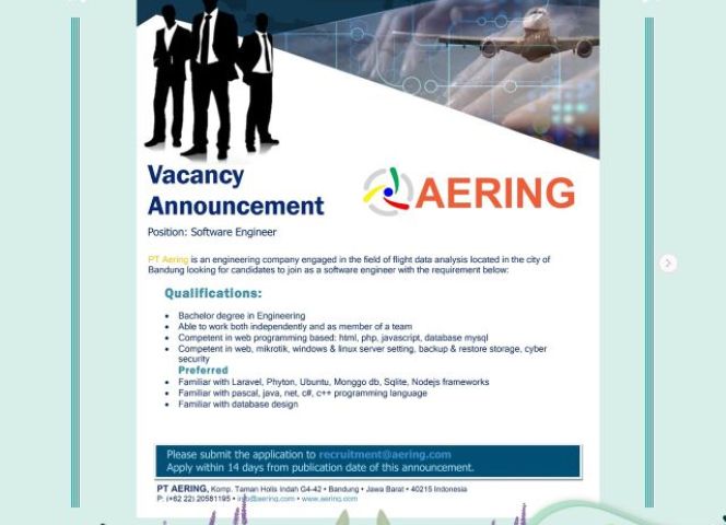 INFORMASI LOKER DARI PT. AERING