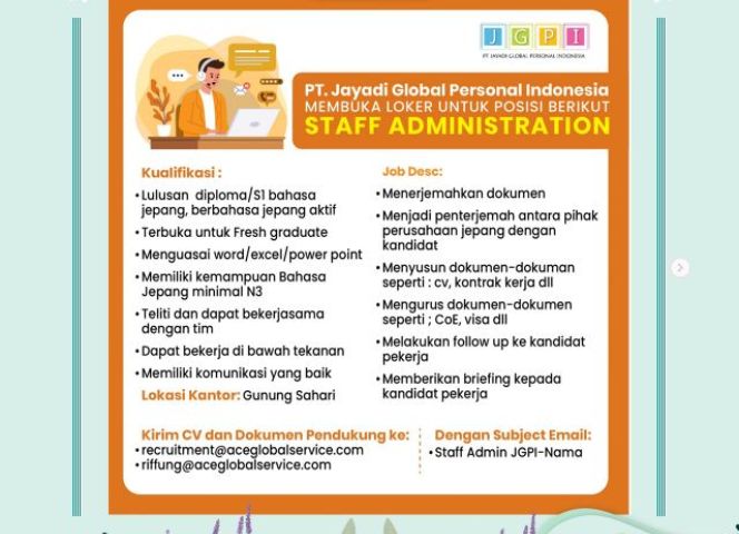 INFORMASI LOKER DARI PT. Jayadi Global Education Center