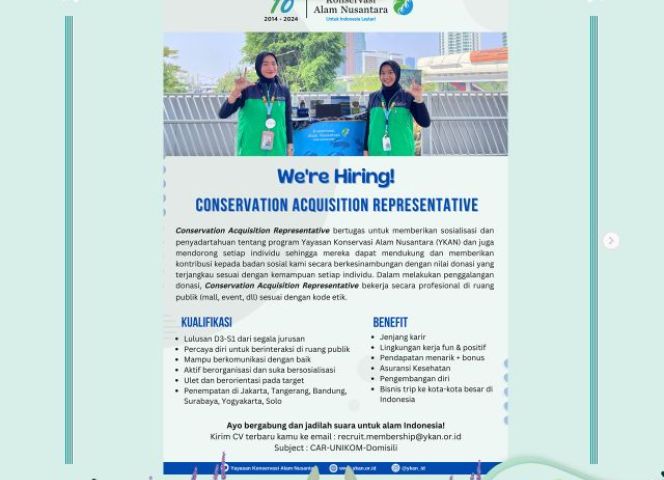 INFORMASI LOKER DARI Yayasan Konservasi Alam Nusantara (YKAN) 