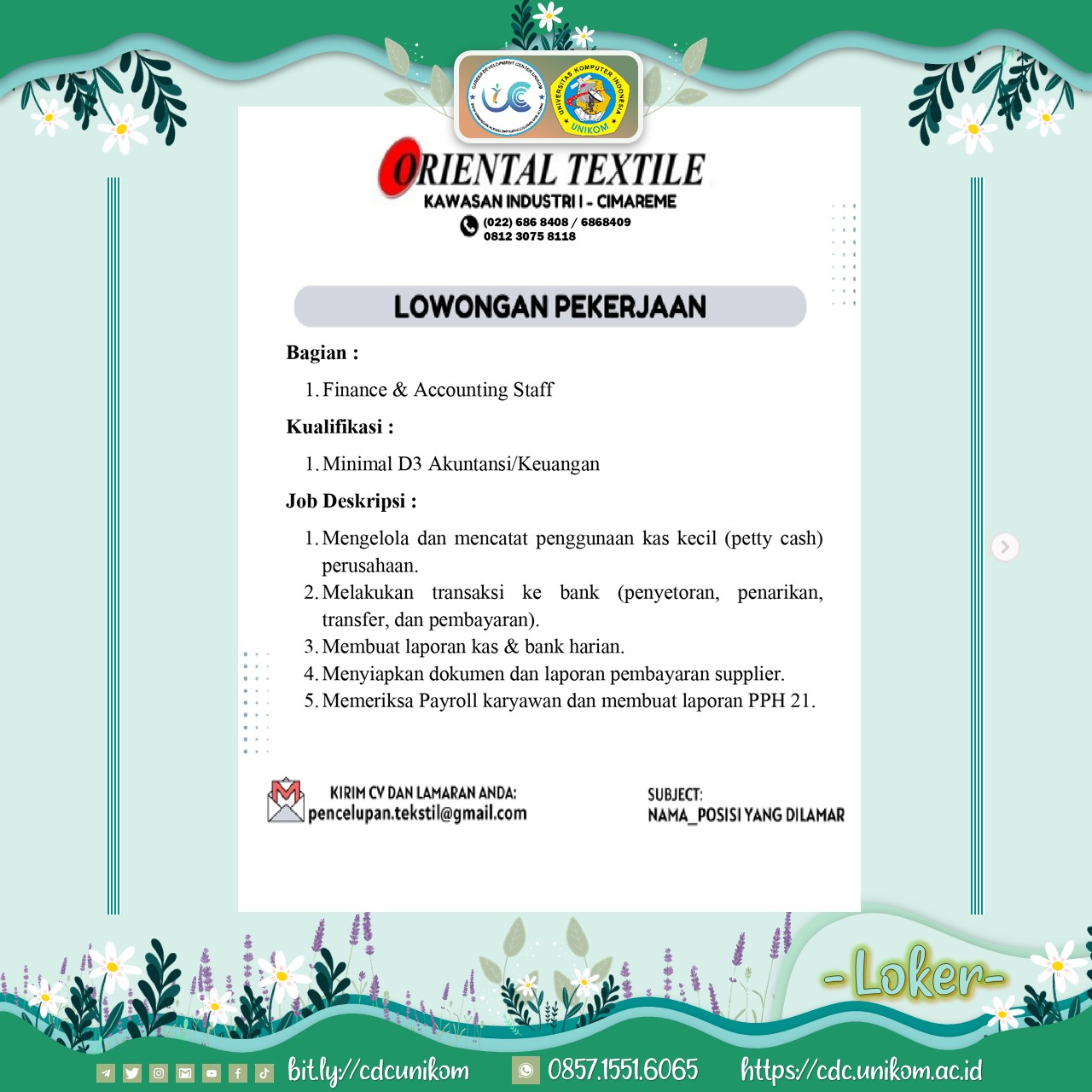 Lowongan Kerja PT. Oriental Textile Indonesia