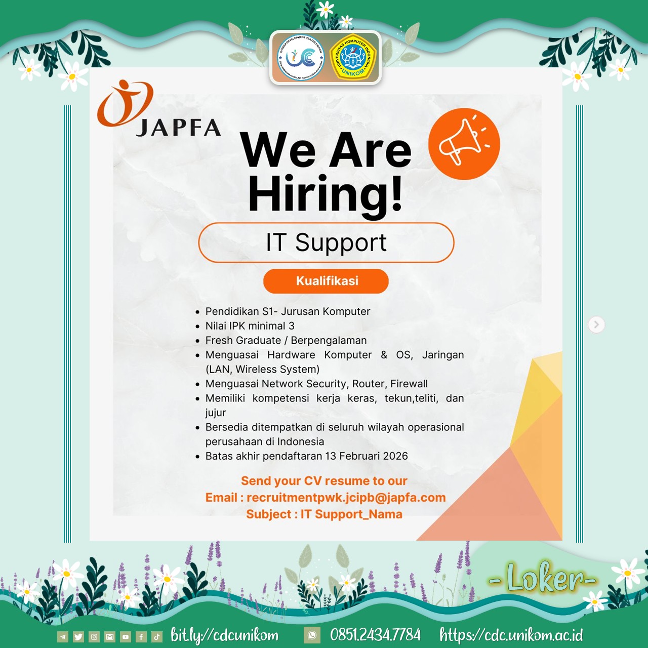 Loker PT Japfa IT Support