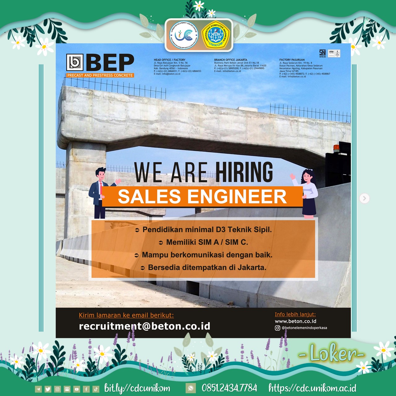 Loker SALES ENGINEER PT Beton Elemenindo