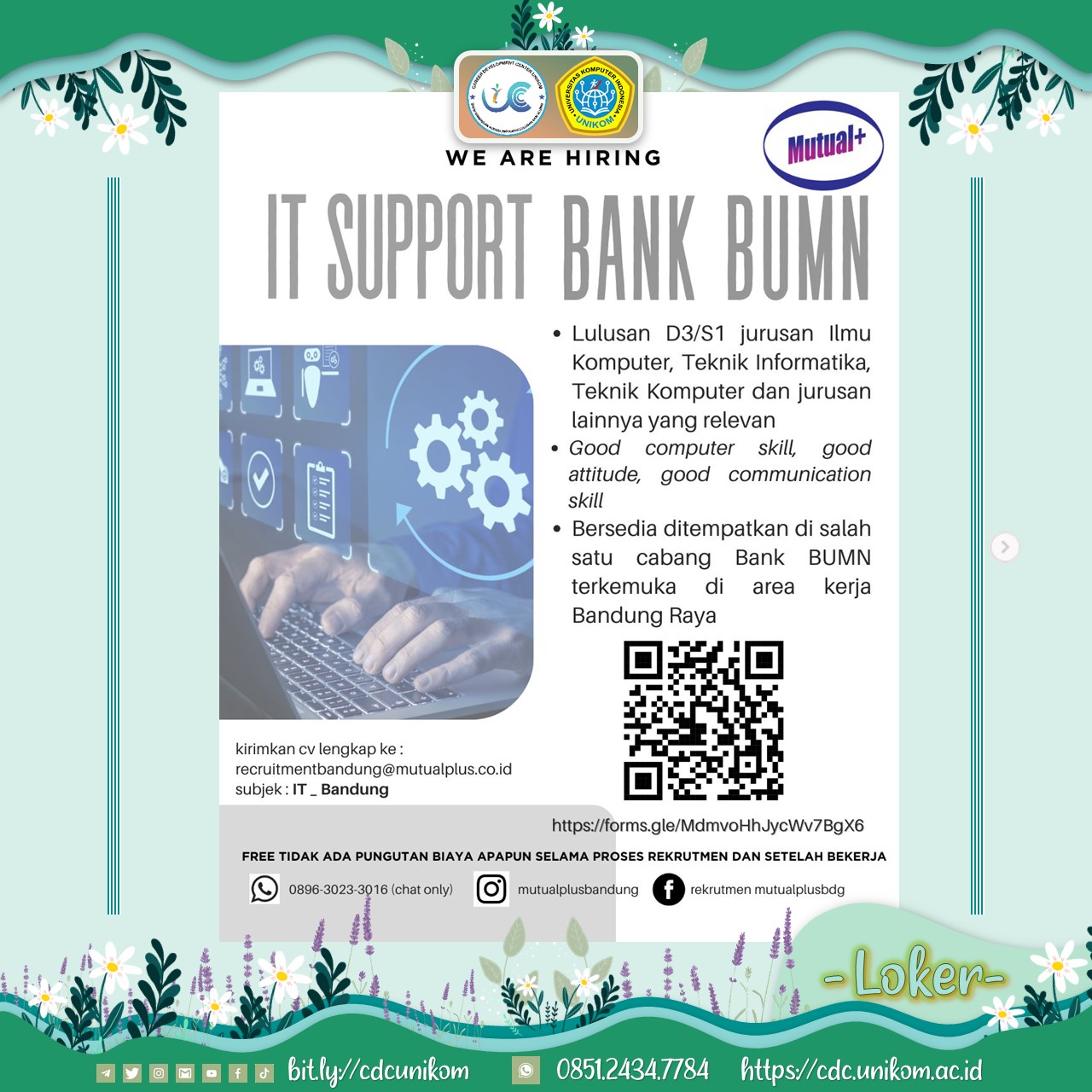 Loker IT Support Bank BUMN untuk area Bandung Raya dan Sumedang!