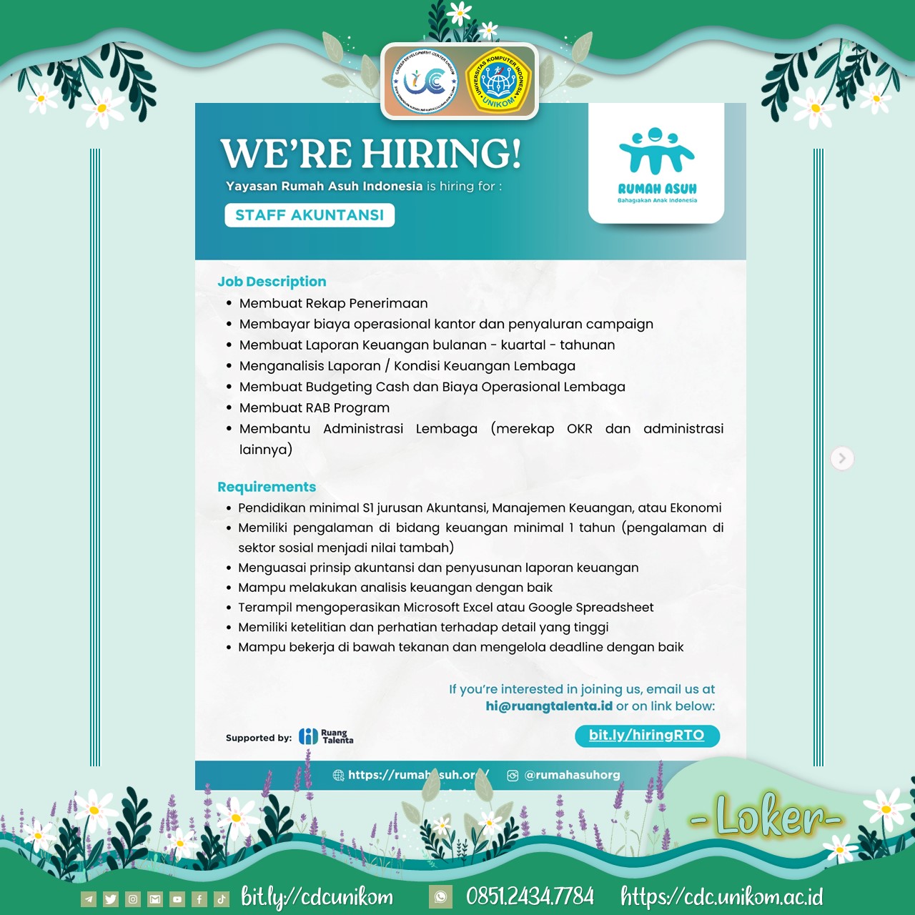 Loker Staff Akuntansi Yayasan Rumah Asuh Indonesia