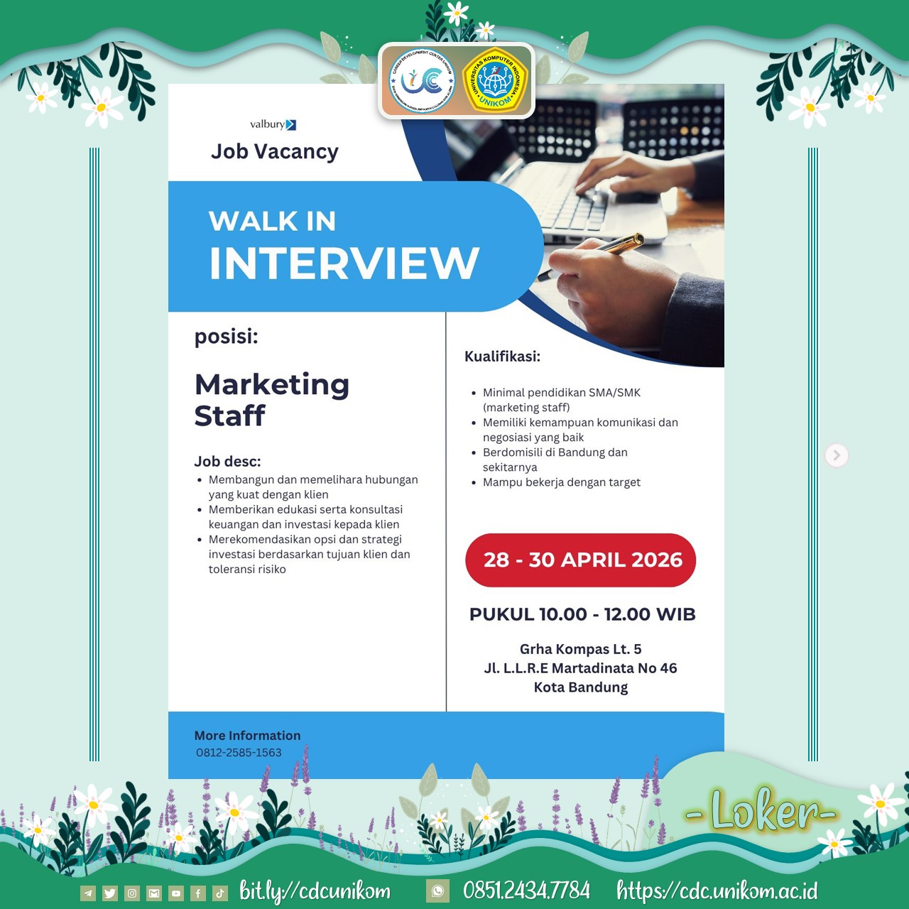 Loker Marketing Staff Valbury