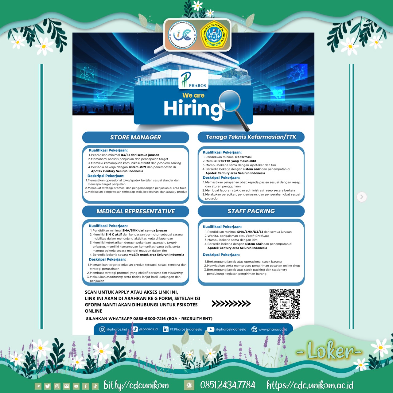 📢 PT PHAROS INDONESIA – OPEN RECRUITMENT! 📢